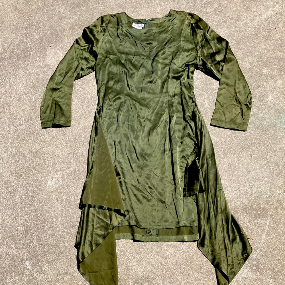 Vintage olive silk dress